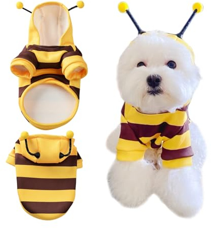 HTTDSLF Katzen Bienenkostüm, Bienenkostüm für Hunde, Hundekostüm mit Kapuze, für Jede Party, Halloween, Weihnachten, Mehrfarbig, für Kleines Hunde Und Katzen (M)