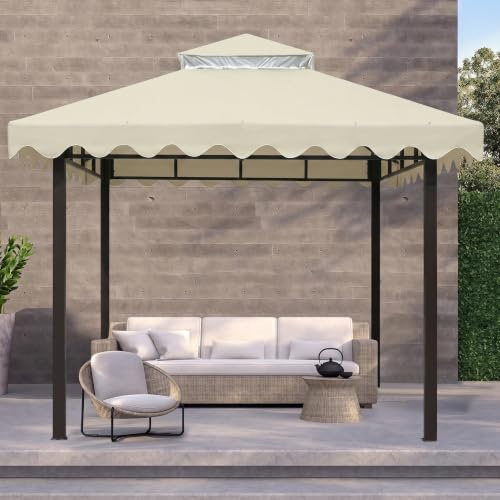 OKYUK Ersatzdach für Pavillon, mit atmungsaktivem Netz, UV-beständig, stabile wasserdichte Doppeldachkonstruktion, inklusive Drainagelöchern, ideal für 3x3M Gartenpavillons (Beige Spitze)