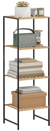 HOMCOM Standregal Badregal aus Bambus und Stahl, 36,5 x 33 x 110 cm, Natur