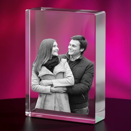 Print Maniacs Personalised 3D Crystal Rectangle Photo Gift – Custom Laser Engraved Picture – Memorial, Anniversary & Couple Keepsake