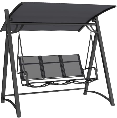 Outsunny 3 Seater Swing Chair Garden Swing Bench, Grey | Adjustable Tilting Canopy, Breathable Mesh Seat, Heavy-Duty Metal Frame, for Porch and Patio, 360 kg Capacity