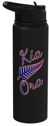 Kia Ora Maori Greeting New Zealand Pride Silver Fern Travel Stainless Steel Insulated Water Bottle