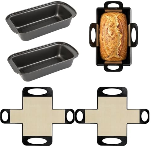 2-Pack Non-Stick Carbon Steel Loaf Tin Set with 2 Reusable Silicone Liners | 27.5×15×6cm, Non-Stick Lifting Baking Tools for Sourdough, Cakes & Bread, for Bakers & Baking Lovers