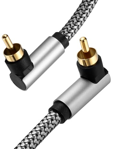 sourcing map Dual 90 Degree Subwoofer Cable, 10ft Right Angle RCA Cable 24K Gold-Plated Digital Coaxial Hi-Fi Cord for Home Subwoofer Audio Power Amplifier, Gray