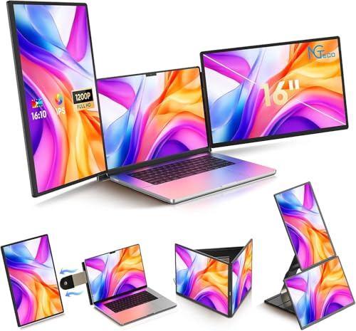 Generico Extender Schermo Laptop 16, FHD 1200P IPS, Monitor Portatile Triplo, Compatibile con PC 13-17, Type-C/HDMI/USB-A, Plug & Play