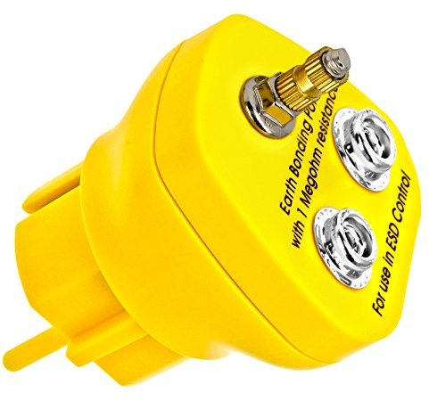 Minadax Erdungsbaustein - EBP - Innovativer ESD-Schutz - Antistatik Erdungsstecker Schutzkontaktstecker - 1 x M5 Ösenanschluss und 2 x Druckknopfbuchse - 1 Megaohm Sicherheitswiderstand