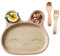 TAMUME Assiettes Plates en Bois pour Enfants, Plateau à Vaisselle avec 3 Compartiments (Sourire)