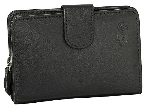 Ledershop24 Kleine Luxus Leder Damen Geldbörse Portemonnaie Geldbeutel mit Reißverschluss 8 cm Farbe Schwarz