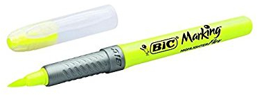 BIC Flex-Textmarker, gelb, Pinselspitze, Strichbreite 1 bis 4,3 mm, 3 Stück