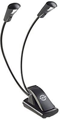 K&M 12243 Notenpultleuchte Double LED FlexLight Schwarz - Befestigung per Clip - 2 flexible Schwanenhälse, 2 x 700 Lux