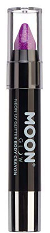 Moon Glow - Neon UV Glitter Face Paint Stick / Body Crayon makeup for the Face & Body - Purple - Glows brightly under UV lighting