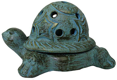 Rotfuchs Dekofigur Tierfigur Tonfigur Balkon Dekoration Gartenfigur Schildkröte aus Ton Handarbeit (28 cm, Türkisblau)