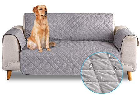PETCUTE Housse de Canapé Étanche Protège Canapé Antidérapant Protecteur de Canapé Fauteuil pour Animaux de Compagnie Housse Canapé Imperméable Gris 3 Places