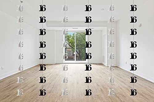 SHATCHI Age Hanging String 13th-90th Glitz Anniversary Birthday Metallic Shiny Foil Banner Party Door Wall Decorations Pack of 6, Black and Silver