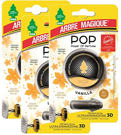 Arbre Magique - Pop, Power of Perfum - Lot de 3 désodorisants pour voiture, parfum vanille, jusqu’à 30 jours