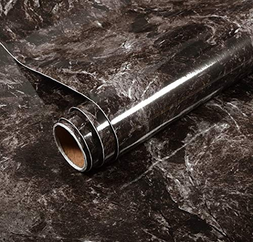 Brown Marble Adhesive Paper Gloss Vinyl Wrap Film for Kitchen Countertop Peel Stick Wallpaper Decal 60cm x 300cm (Drak Brown)