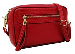 Mauro Pelletteria Bolso Bandolera Mujer Pequeño de Cuero, Ajustable, 2 Bolsillos con Cremallera Piel, Artesanía italiana, Joy (Rojo)