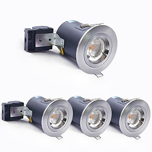 4XSweier 90 Minute Fire Rated GU10 LED Downlights IP20 Recessed Ceiling Lights, Satin Nickel Spotlight Equipped with 230V GU10 Lamp Socket Junction Box (Not Including Bulb)