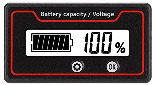 Jectse Batteriemessgerät, 12 V 24 V 36 V 48 V 72 V 84 V Batteriekapazitäts-Spannungsmesser mit Lichtalarm, Professionelles DC-Batterieüberwachungsmessgerät für Elektrofahrzeuge(Weiß)