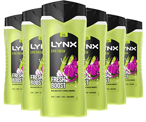 Lynx Epic Fresh Shower Gel pack of 6 12 hours of freshness bodywash with a grapefruit & tropical pineapple scent 500 ml