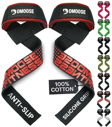 DMoose Fitness Lifting Straps - 4mm Neopren gepolsterte Handgelenksgurte für Gewichtheben & Powerlifting - Baumwollhebeband mit Silikongriff für Männer & Frauen