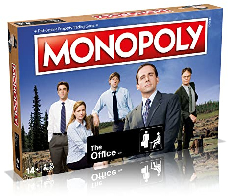 Winning Moves The Office Monopoly-Brettspiel, Spiele mit der Scranton Screw oder melde dich bei Dunder Mifflin an und besuche ikonische Orte wie Schrute Farms und Lake Scranton, Geschenk und Spielzeug