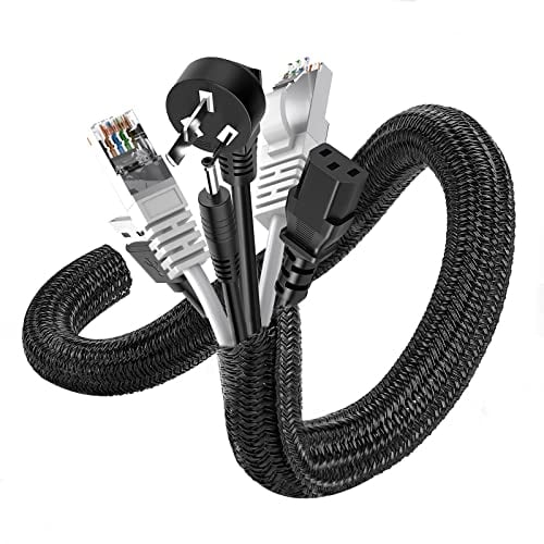 Romon 6M Guaina Cavi Intrecciata, 13-20mm Flessibile Self-closing Raccogli Cavi, Tagliabile Nascondi Cavi Guaina, Espandibile Copri Cavi Elettrici per TV Computer Ufficio Casa Auto- Nero