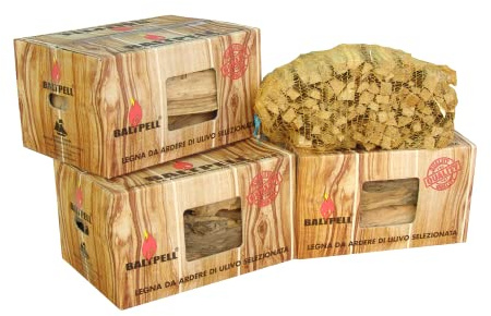 BALTPELL Set Legna Da Ardere di Ulivo Selezionata | 3 Scatole da 10KG Facili da Trasportare+3KG Legnetti Accendifuoco | Per Camini, Stufe, Barbecue | Ecologica & Non Sporca