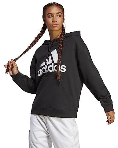 adidas Femme Essentials Big Logo Oversized French Terry Hoodie, Black/White, XL