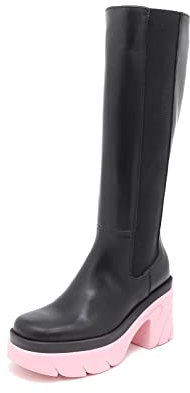 QUEEN HELENA Stivali Alti Biker di Pelle con Tacco Plateau Senza Chiusura Invernali Elasticizzati Casual Comodi Donna KIM88 (ST8902 Rosa, Numeric_36)