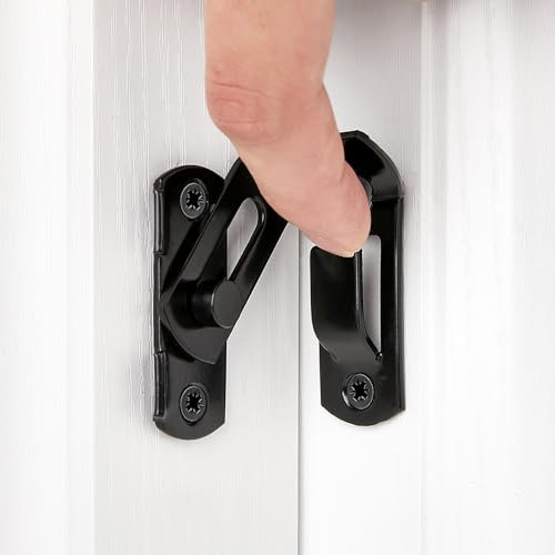 INIRET Confezione da 4 serrature nere a 90 gradi, per proteggere la privacy, cancello di sicurezza, chiusura a gancio per fienile, porta scorrevole antica, chiavistelli per cancelli, armadietti per