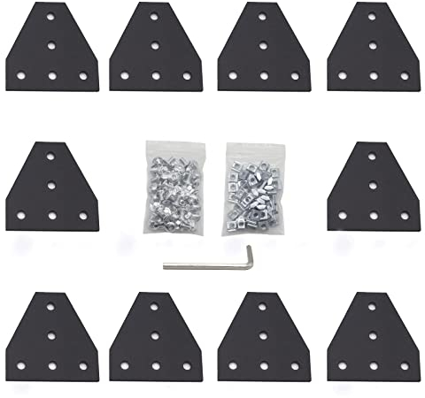 10-Stück T-förmige Eckhalterungs-Verbindungsplatte mit 50-Stück M5-T-Muttern + 50-Stück M5-Schrauben + 1-Stück Schraubenschlüssel für Standard-Aluminium-Extrusionsprofil mit 6 mm Schlitz 2020
