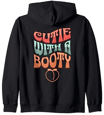 Cutie With A Booty, Gym Pump Cover, Oversized Workout, Peach Zip Hoodie