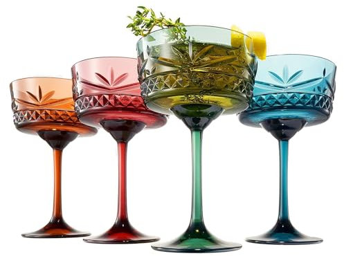 Khen Shatterproof Tritan Stemmed Cocktail & Martini Coupe Glasses, Resalable | 4 Set | Crystal Glass Lookalike Drinkware, Reusable Unbreakable & Shatterproof BPA-free plastic, Outdoor & Indoor 9OZ