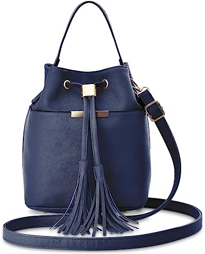 Beuteltasche Damentasche mit Ziehschleife und fransen dunkel blau