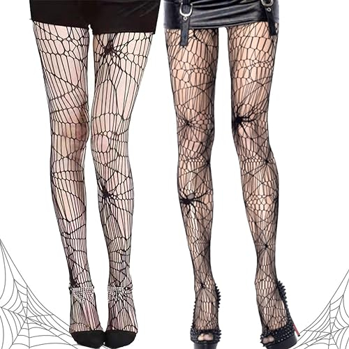2 Paar Netzstrumpfhose Schwarz Halloween, Hohe Taille Mesh Strumpfhosen Strümpfe, Strumpfhose Spinnennetz Halloween, Schwarz Netzstrumpfhose Strumpfhosen für Halloween Fasching Karneval