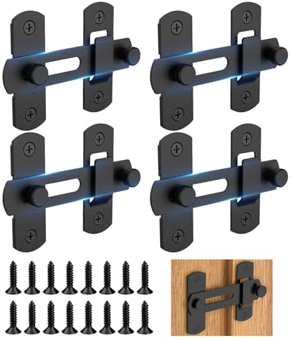 Chiavistello per Porta in Legno, 4 Pezzi Chiavistello Porta, Serratura Porta in Acciaio Inossidabile, Chiusura Porta con Viti, Chiavistello Scorrevole per Porte, Finestre, Giardini, Bagni(Nero)