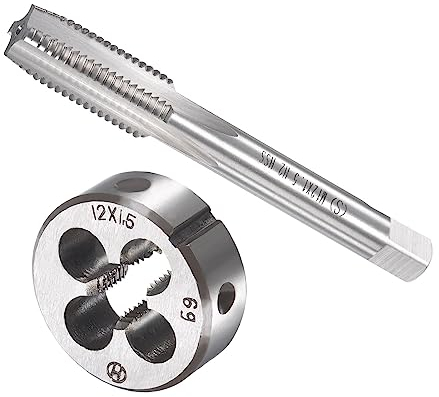 CoCud Taraud et Matrice Ensemble, M12 x 1.5 Filetage, Métrique Haute Vitesse Acier Machine Vis Taraud & Rond Outil Trousse - (pour Filetage Tapotement Réparation), 1-Ensemble
