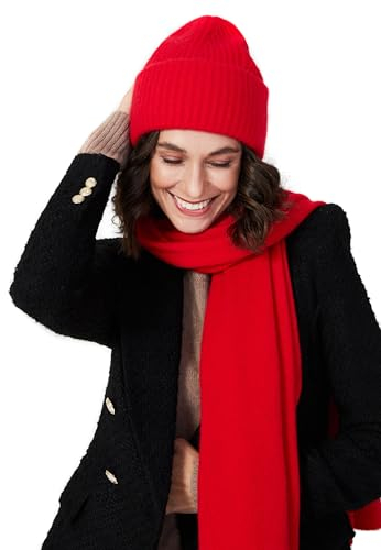 Style & Republic Kaschmir Mütze-Beanie Damen aus 100% Cashmere - Dein kuscheliger Premium Beanie für stilvolle Herbst- & Winter-Momente - Crimson