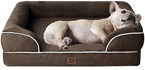 EHEYCIGA Orthopädisches Hundebett Kleine Hunde, 76x51x15cm, Memory Foam Hundekorb Mittelgroße Hunde, Waschbar Hundesofa Wasserdicht rutschfest, Hundecouch mit Hohem Rand, Braun
