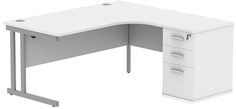 Office Hippo Essentials Heavy Duty Radial Right Corner Desk With Integrated Cable Ports, Modern Style, 160 x 120 x 73 cm, Office Work, Gaming
