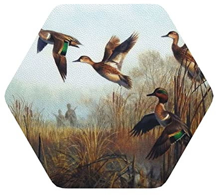 Leder-Untersetzer-Set mit Jagdmotiv und Wilddruck, ideal für Zuhause, Restaurants, Küchen und Büros