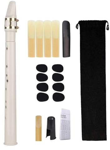 Perfeclan Mini-Taschensaxophon, Holzblasinstrument mit Mundstück, Rohrblättern, Tragetasche für Instrumentenspieler, Kinder, Anfänger, Amateure, Weiß