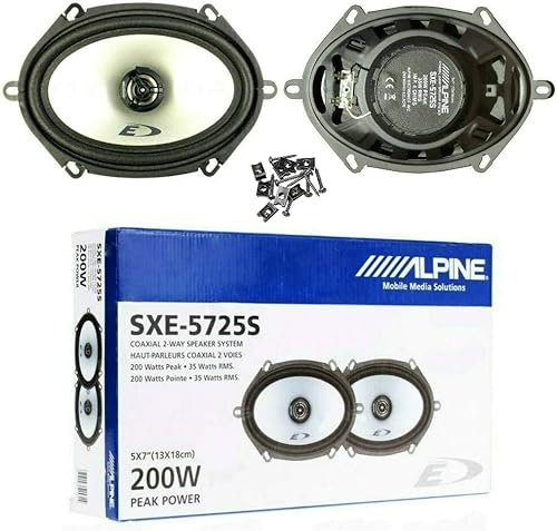 Alpine SXE-5725S 2 Way Coaxial Oval Speakers 5 x 7 13 x 18 cm 130 x 180 mm 35 Watts rms 200 Watts Max 4 Ohm, Pair + Installation Screws and Accessories