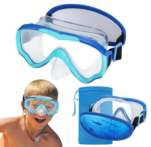 RUIGAO Kids Goggles Age 6-14, Diving Mask Neoprene Strap，Pool Goggles with Nose Cover / Anti Fog for Boys