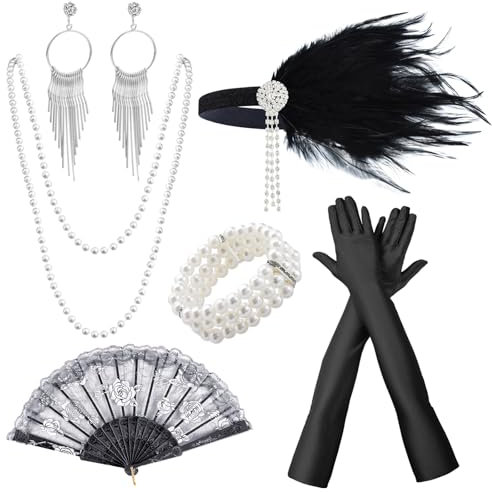 BDSHUNBF 8 Stück 20er Jahre Accessoires, 20er Jahre Kostüm Damen, Gatsby Accessoires Damen, 1920 Zubehör Set, Charleston Kleid 20er Jahre, Great Gatsby Accessoires für Halloween