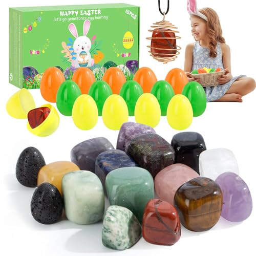 15 Stück Vorgefüllte Ostereier Gefüllt, Ostereier zum Befüllen mit Edelsteinen, Gefüllte Ostereier für Kinder, Gefüllte Ostereier Spielzeug, Bunte Ostereier, Ostergeschenke Kinder, Osterkorb Stuffers