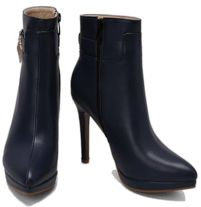 Tronchetti con Tacco A Spillo Cerniera A Punta Stivaletti Invernali Tacco Alto Stivali Bassi con Fibbia per Donna,Blu,38 EU