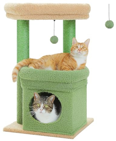 PAWZ Road Árbol pequeño para Gatos, Torre para Gatos de Varios Niveles con Poste rascador Cubierto de sisal, Acogedor condominio para Gatos y Percha Grande para Gatos de Interior