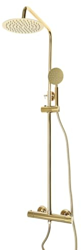 Doré Columna de ducha Latón Retro con Mezclador Conjunto Grifo de Acero Inoxidable Oro Ducha Grifo Grifo de Ducha Termostato Kit de Ducha Pared Ajustable Altura